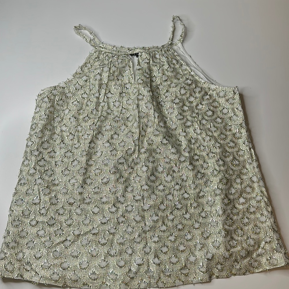 🤍 ANTHROPOLOGIE Rdalamal Gold Silver Tinsel Shimmer Sleeveless Top 🤍